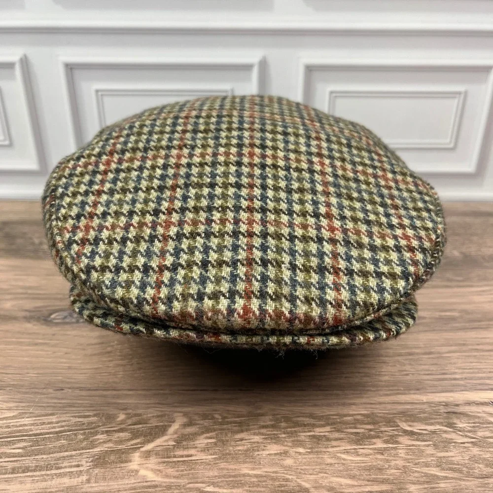 Totes Flat Cap Newsboy Mens OSFA Green Brown Plaid Wool Blend Ivy Scally Hat